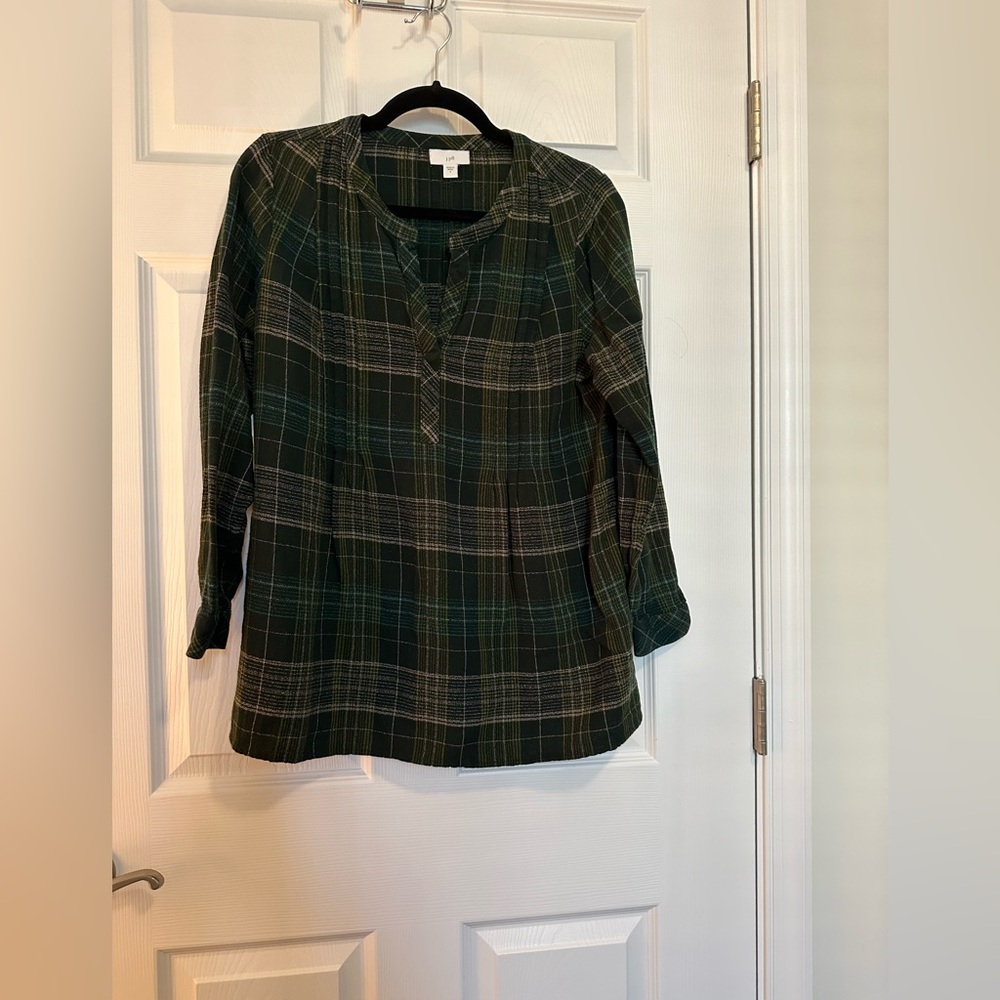 J. Jill Dark Green Plaid Tunic Top S